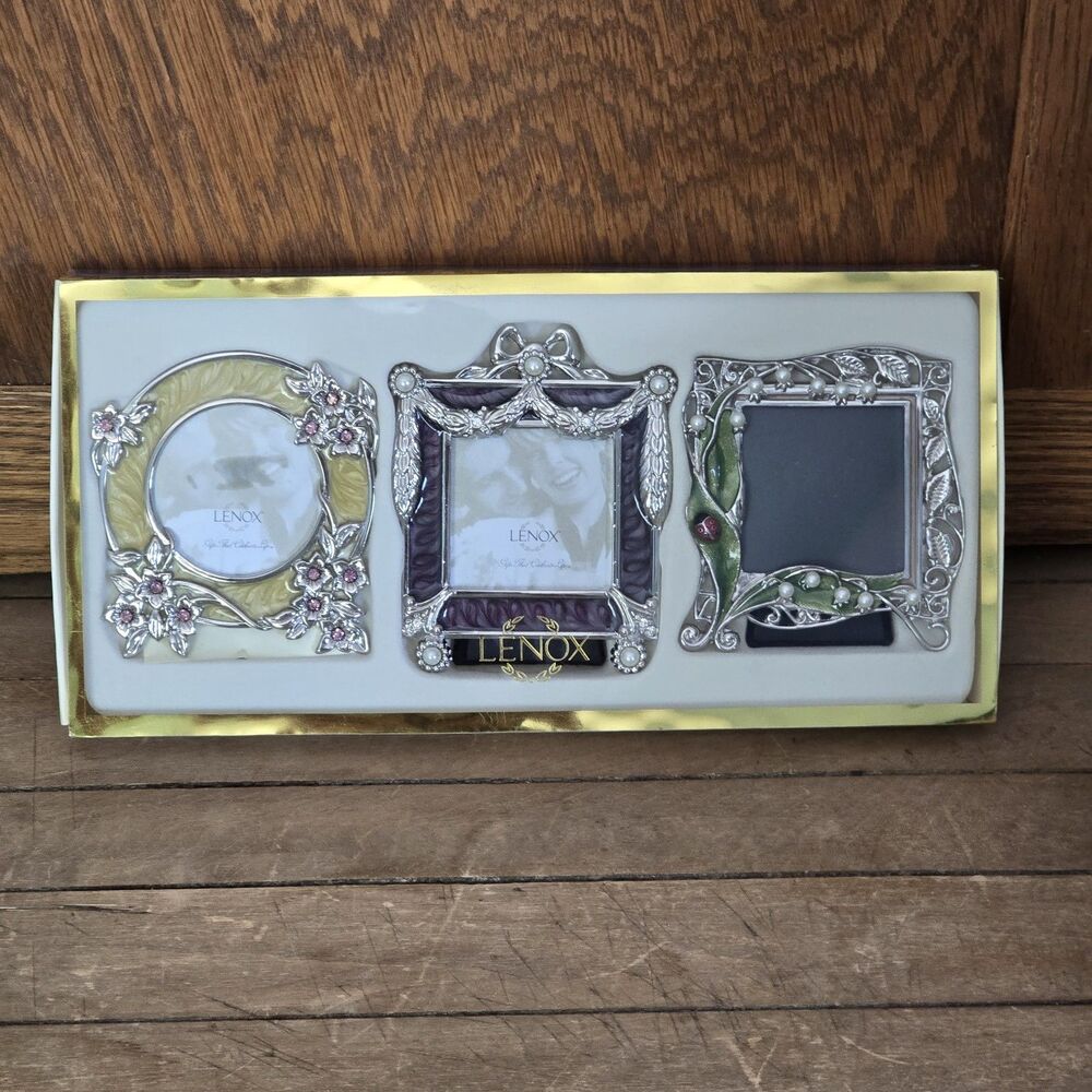Lenox Picure Frames Vintage Jewel Set of 3 Silverplated Floral Desktop 3x3